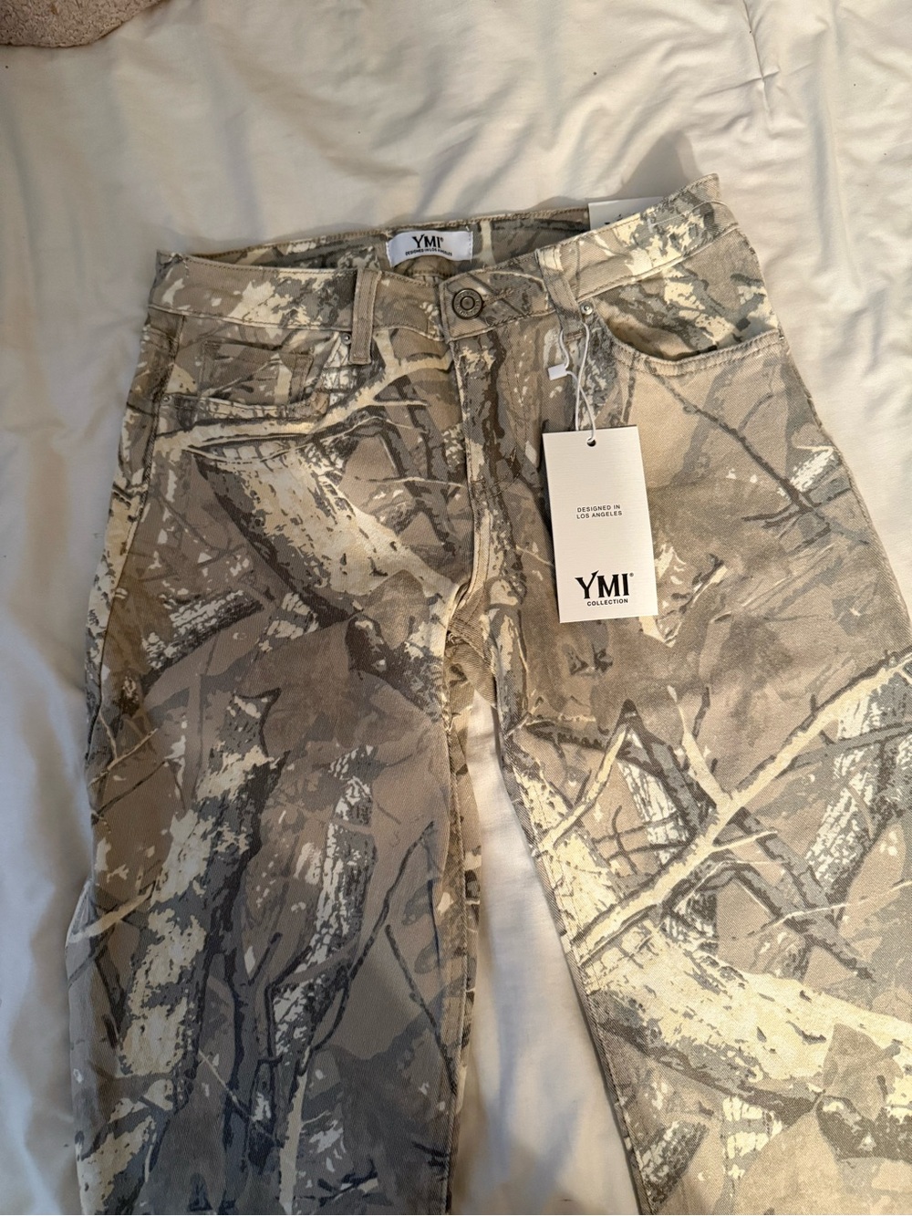 YMI Beige and Gray Camo High-Rise Jeans